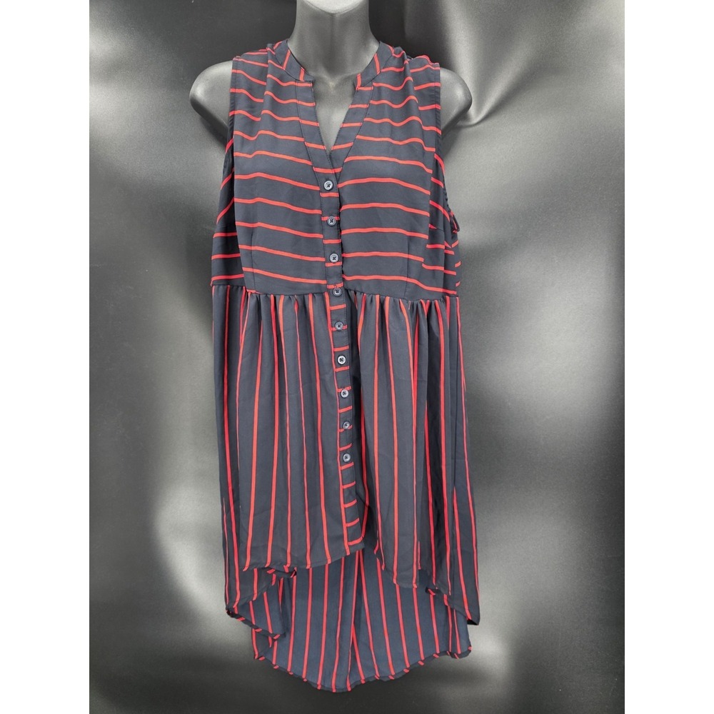 NWT TORRID Lexie Striped Chiffon Blue Red Tunic‎ Hi-Lo V-Neck Stretch W's Sz 0